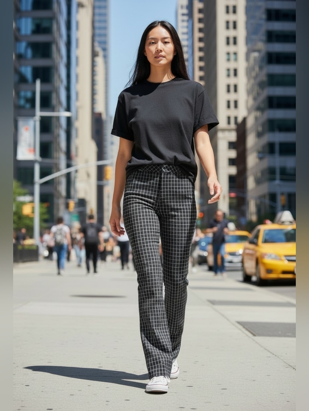 Women's Violet & Roses Black and White Checkered Stretch Pants--Size 6/28